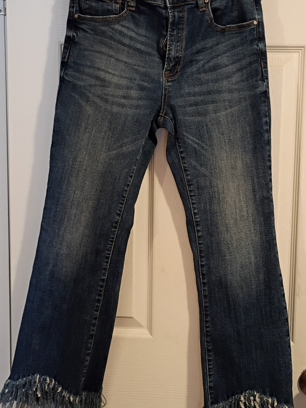 Tricot Women's Dark Blue Denim Jeans with Frayed Hem